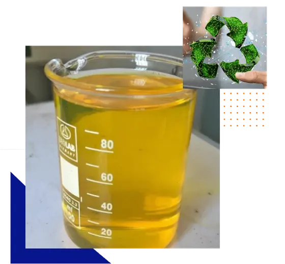 Re-refined oil in a beaker